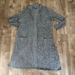 Lisa Rinna Collection Duster Cardigan 2XL Ribbed Open Black White Long Line‎